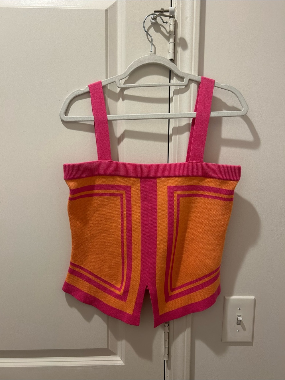 Orange and Hot Pink Geometric Knit Tank Top